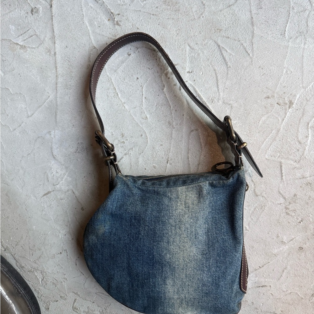 Fendi Oyster Denim Shoulder Bag with Brown Leather Trim